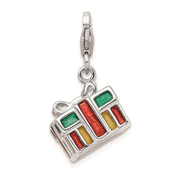 Kazi Luxury Sterling Silver RH 3-D Enameled Gift Box w/Lobster Clasp Charm - Picture 3 of 4